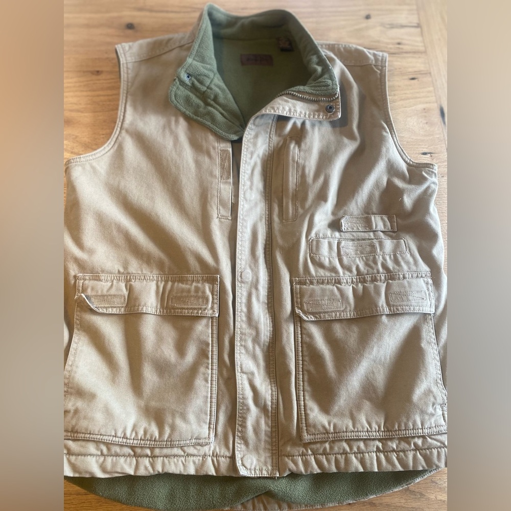 Merino Bay Fleece Lined‎ Full Zip Cotton Outdoor Vest Khaki Men’s Larger preown